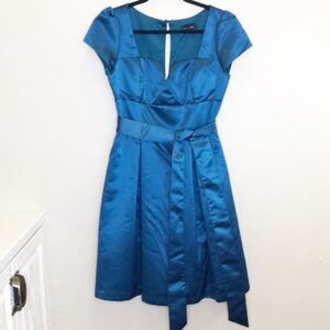 Max & Cleo Turquoise Satiny Tie Waist Formal‎ Dress Size 10